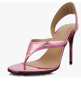 Wansseny Pink Open Split Toe Slip on Slingback Thong Sandals High Heel Shoes